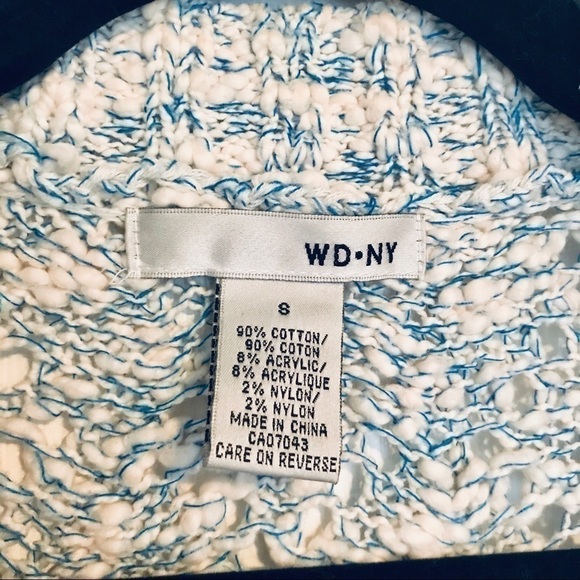 WD NY Open Knit White and Blue Cardigan Sweater Size Small - Picture 4 of 5